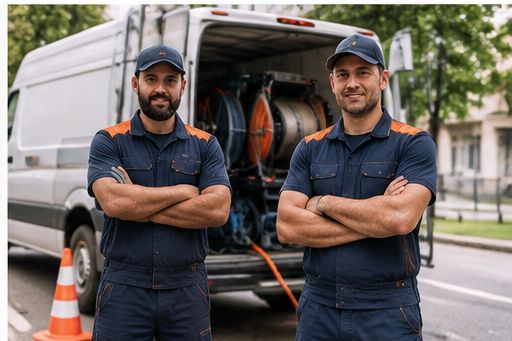 Tècnics de desembussos al costat d’un vehicle de treball